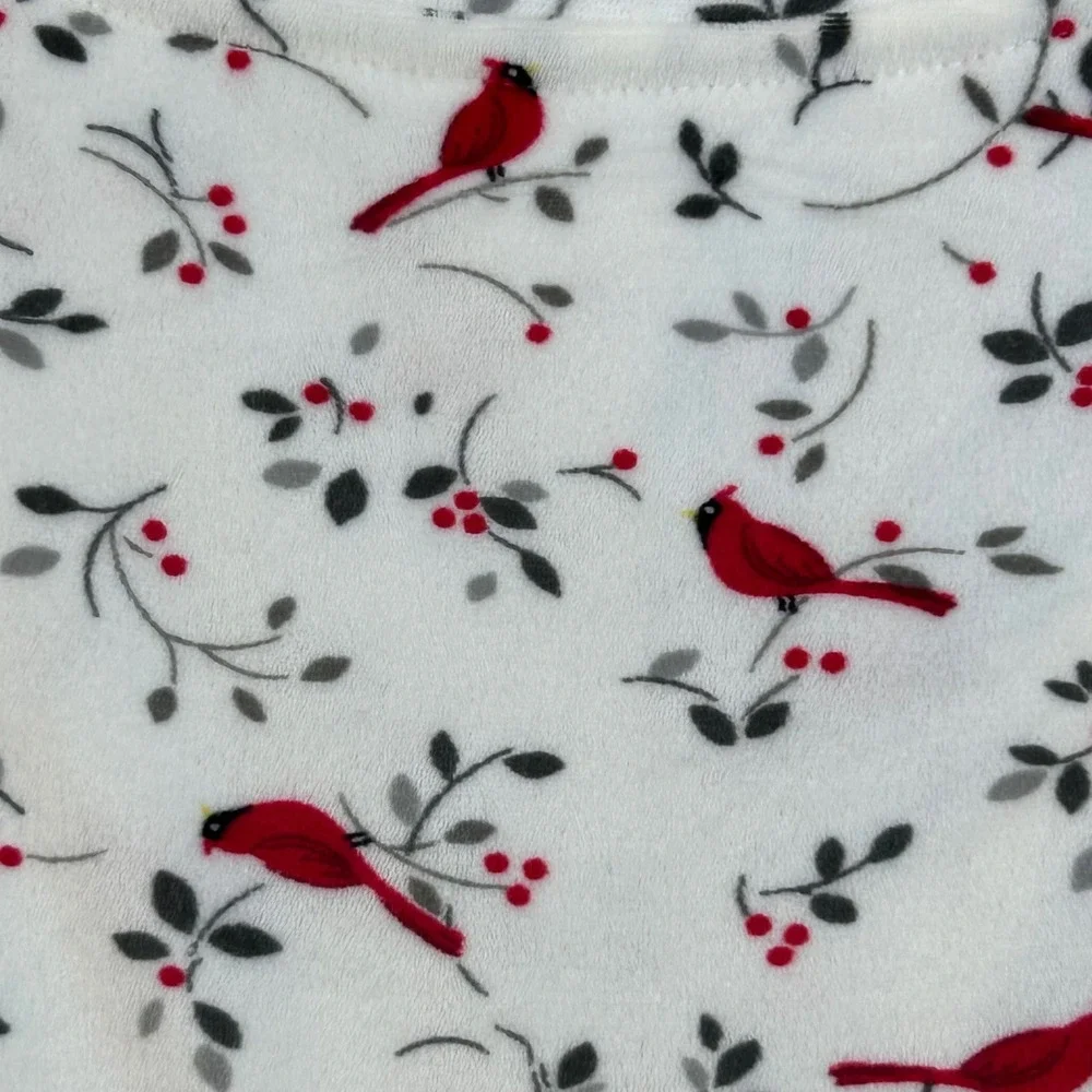 Aria Collection Womens 2X Nightgown Fleece Cardinal Bird Winter White Red Pocket